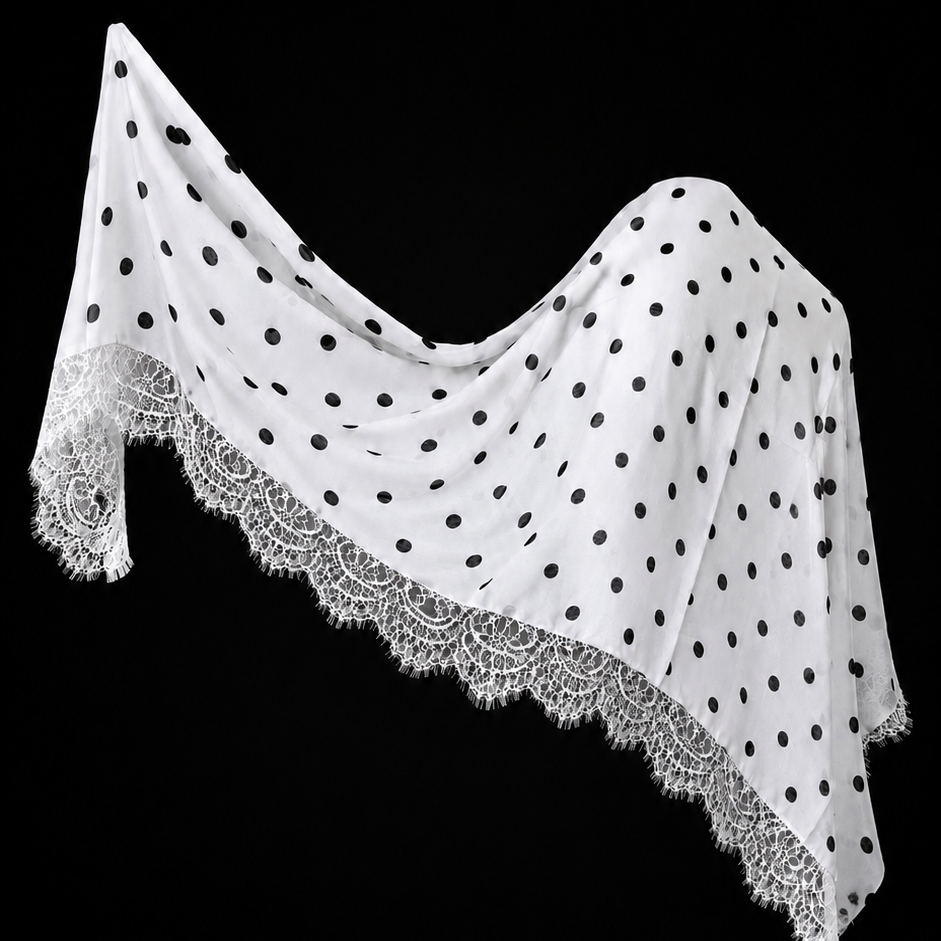 White PolkaLace Modal Hijab