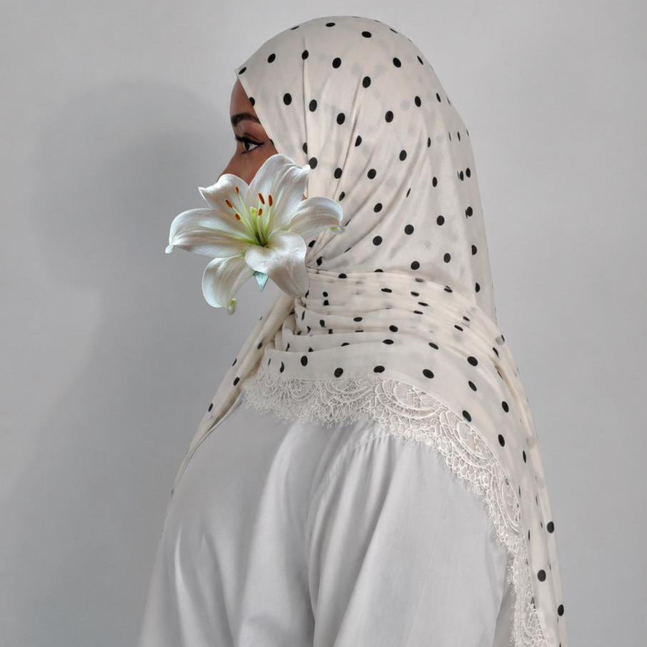 White PolkaLace Modal Hijab